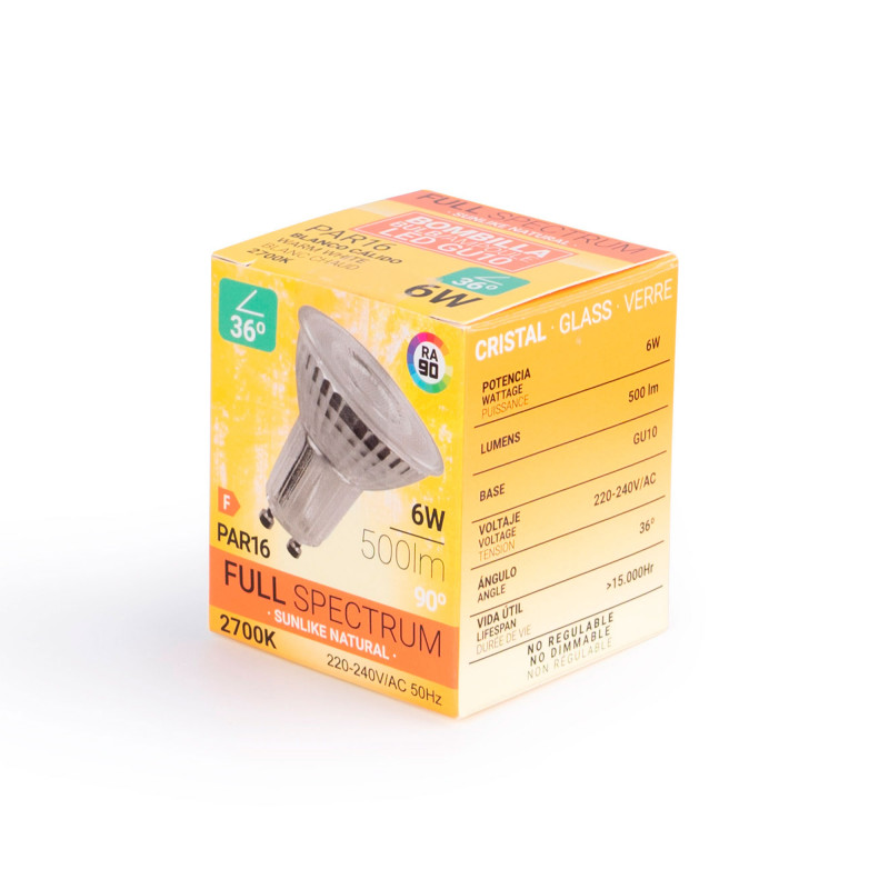 LED Bulb GU10 6W Full Spectrum "SUNLIKE" - Crystal - 500lm - CRI90 - PAR16 - 36°.