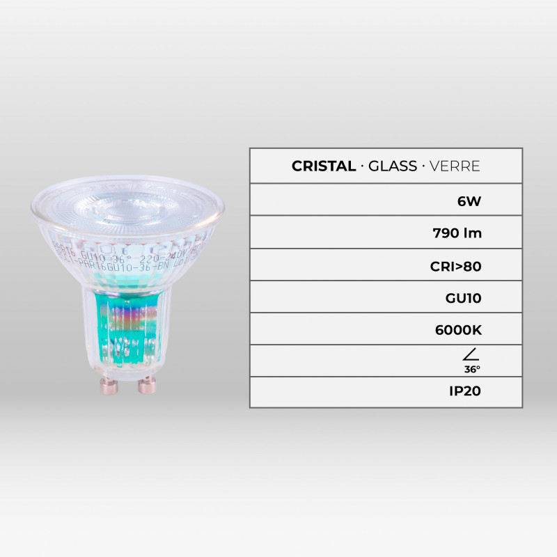 LED Bulb GU10 6W crystal - 800lm - PAR16 - 36° - 36° - LED bulb GU10 6W crystal - 800lm - PAR16 - 36° - 36° - 6W