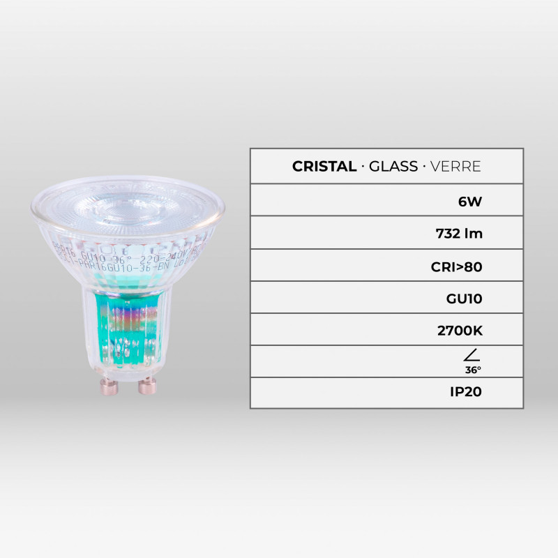 LED Bulb GU10 6W crystal - 800lm - PAR16 - 36° - 36° - LED bulb GU10 6W crystal - 800lm - PAR16 - 36° - 36° - 6W
