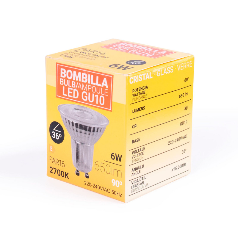 LED Bulb GU10 6W crystal - 800lm - PAR16 - 36° - 36° - LED bulb GU10 6W crystal - 800lm - PAR16 - 36° - 36° - 6W