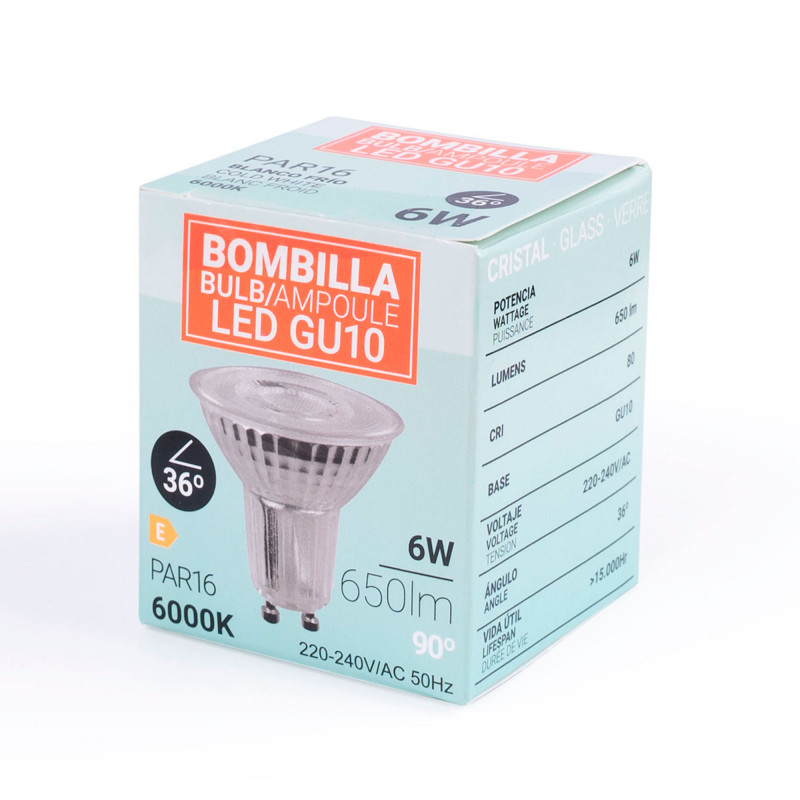 LED Bulb GU10 6W crystal - 800lm - PAR16 - 36° - 36° - LED bulb GU10 6W crystal - 800lm - PAR16 - 36° - 36° - 6W