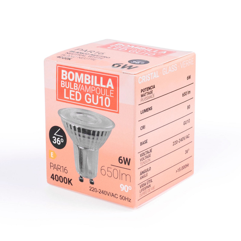 LED Bulb GU10 6W crystal - 800lm - PAR16 - 36° - 36° - LED bulb GU10 6W crystal - 800lm - PAR16 - 36° - 36° - 6W