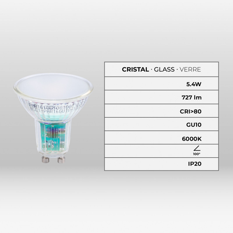 LED bulb GU10 5.4W crystal - 740lm - PAR16 - 100° - 100° - LED bulb GU10 5.4W crystal - 740lm - PAR16 - 100° - 100° - 100