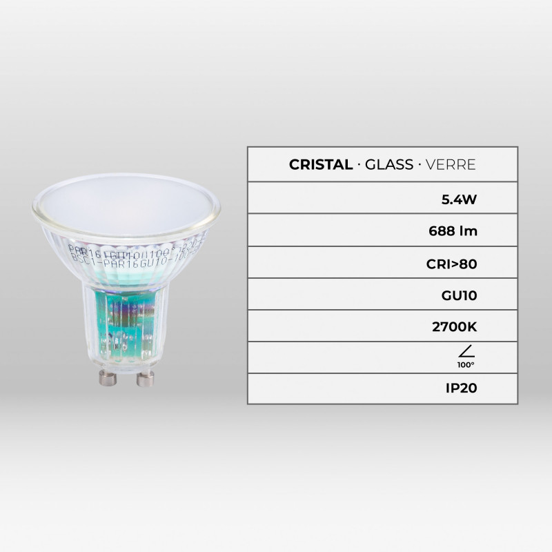 LED bulb GU10 5.4W crystal - 740lm - PAR16 - 100° - 100° - LED bulb GU10 5.4W crystal - 740lm - PAR16 - 100° - 100° - 100