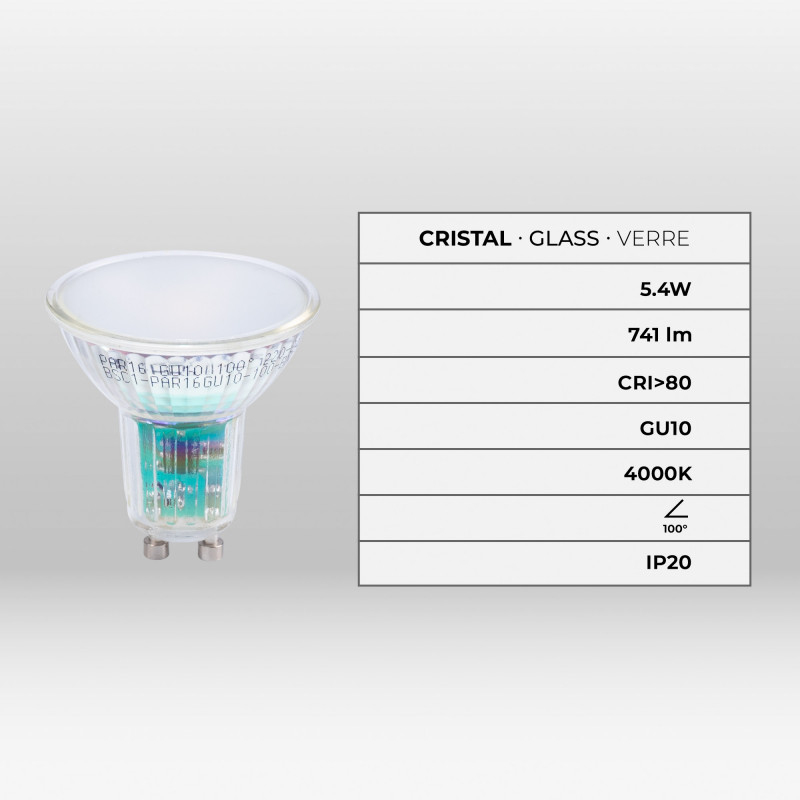 LED bulb GU10 5.4W crystal - 740lm - PAR16 - 100° - 100° - LED bulb GU10 5.4W crystal - 740lm - PAR16 - 100° - 100° - 100