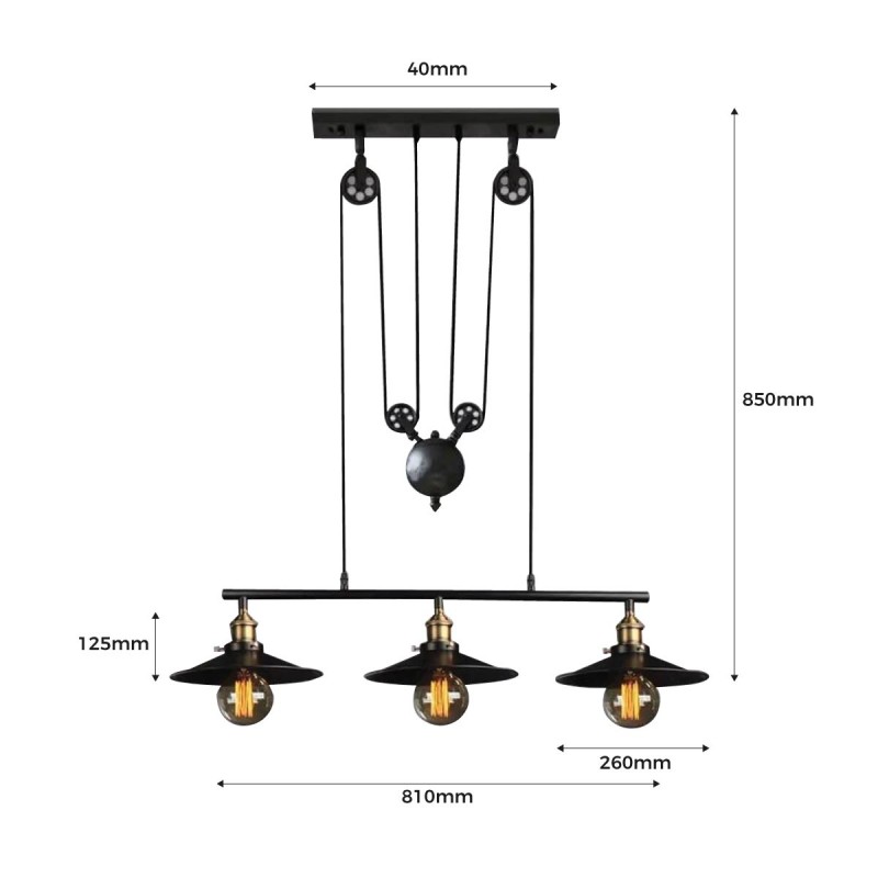 Pendant lamp with pulleys "CLOCK WORK".