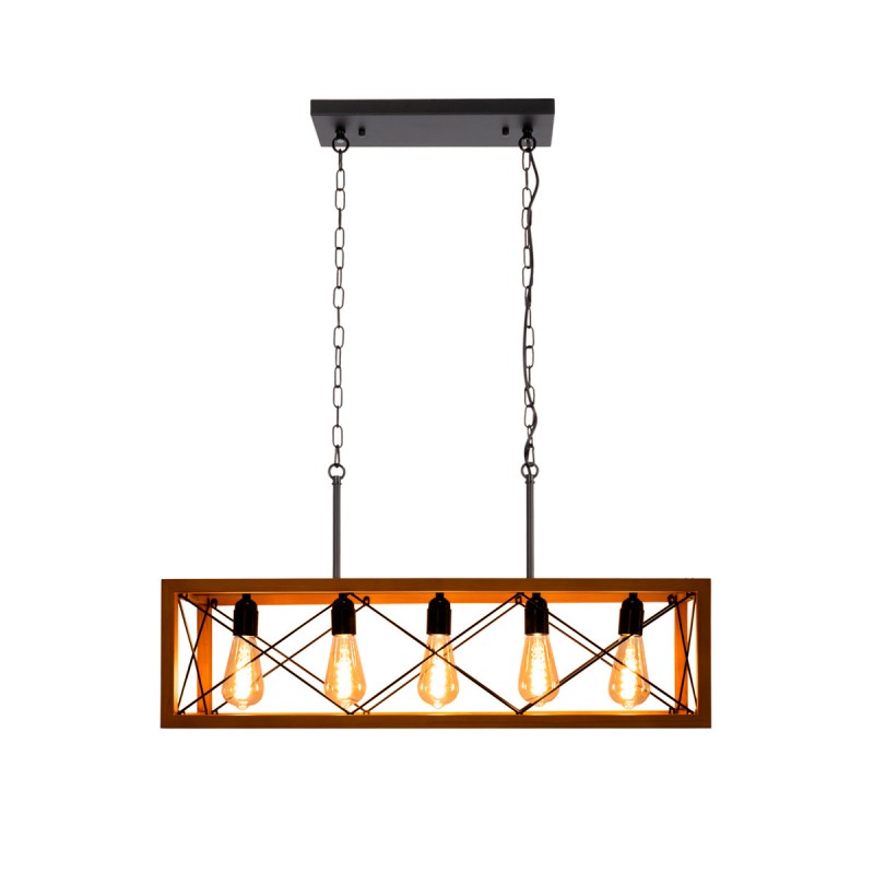 Vintage wood and metal pendant lamp "Sisca" - 5xE27