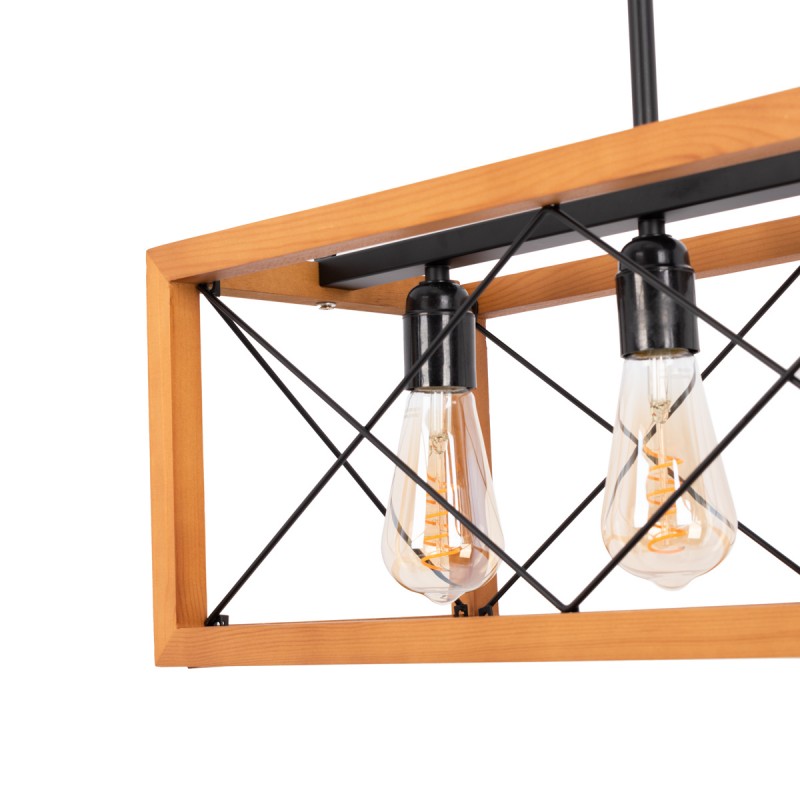 Vintage wood and metal pendant lamp "Sisca" - 5xE27