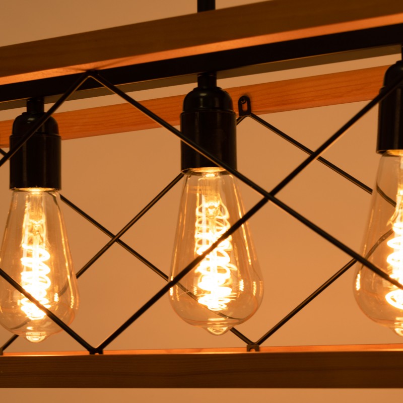 Vintage wood and metal pendant lamp "Sisca" - 5xE27