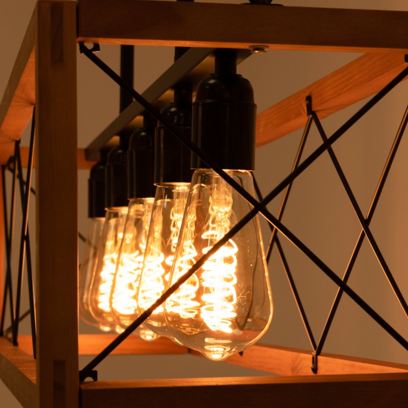 Vintage wood and metal pendant lamp "Sisca" - 5xE27