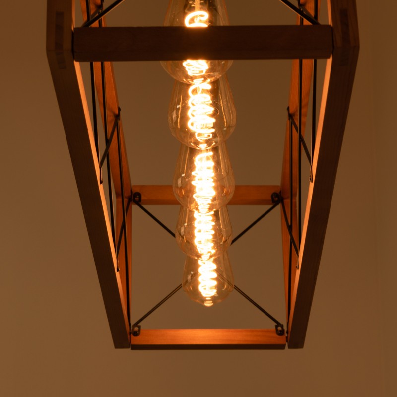 Vintage wood and metal pendant lamp "Sisca" - 5xE27