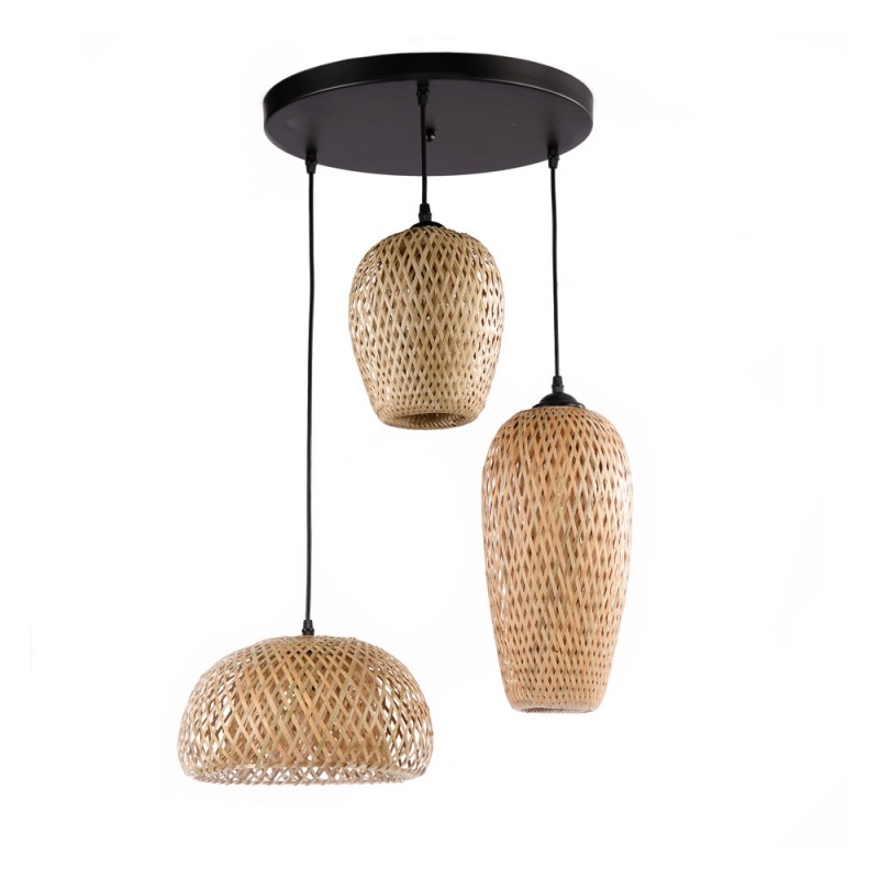 Trisa" triple wicker pendant lamp - 3xE27