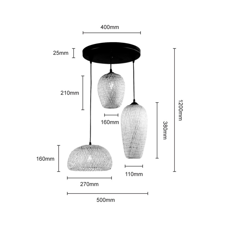 Trisa" triple wicker pendant lamp - 3xE27