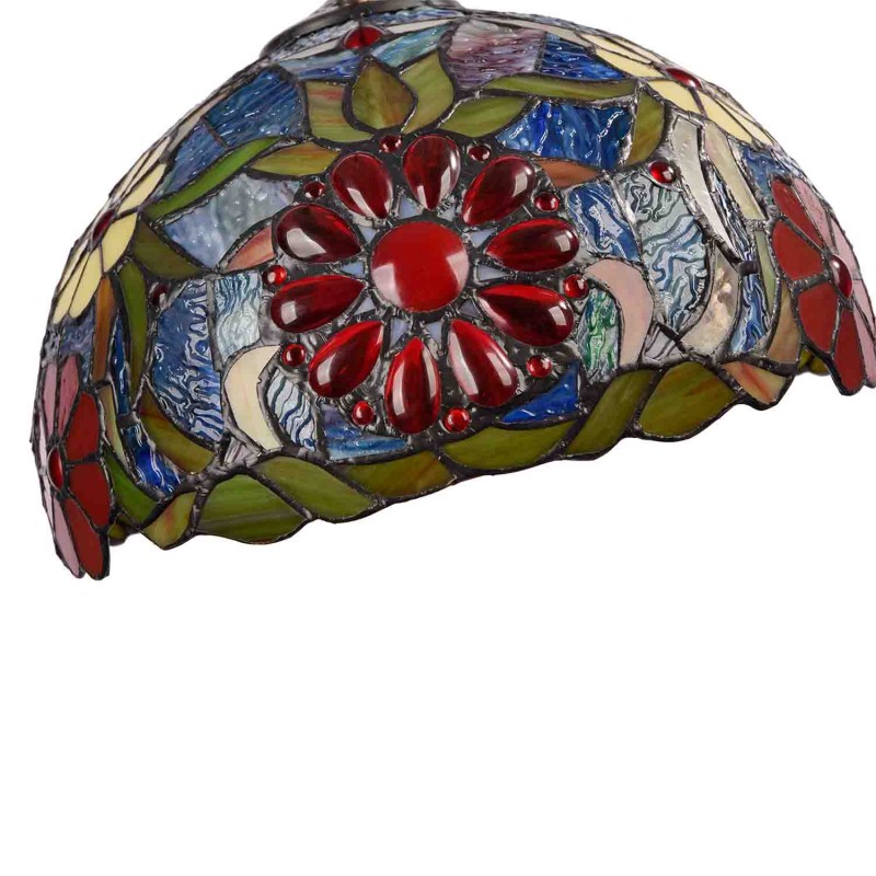 Tiffany-inspired pendant lamp with floral mosaic in glass