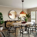 Tiffany-inspired pendant lamp with floral mosaic in glass