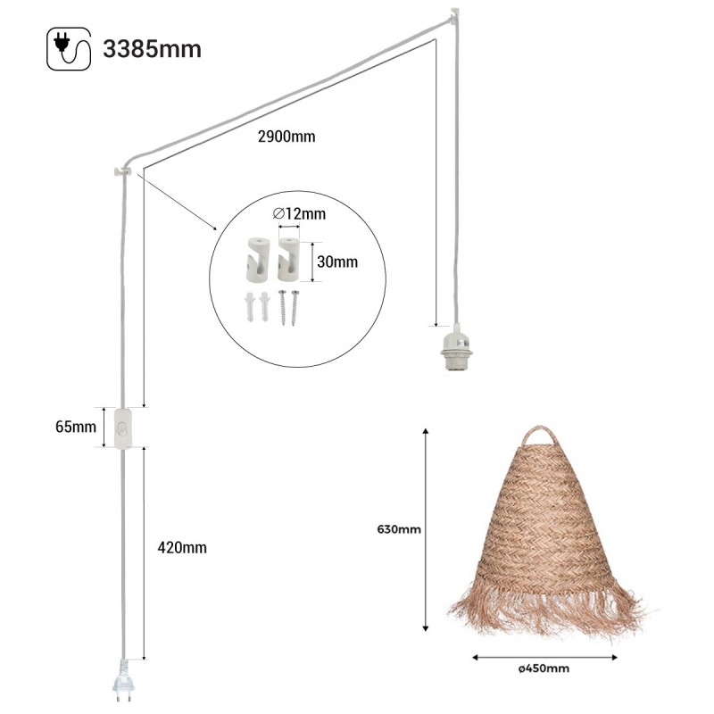 Plug-in natural fiber pendant lamp "NAM"