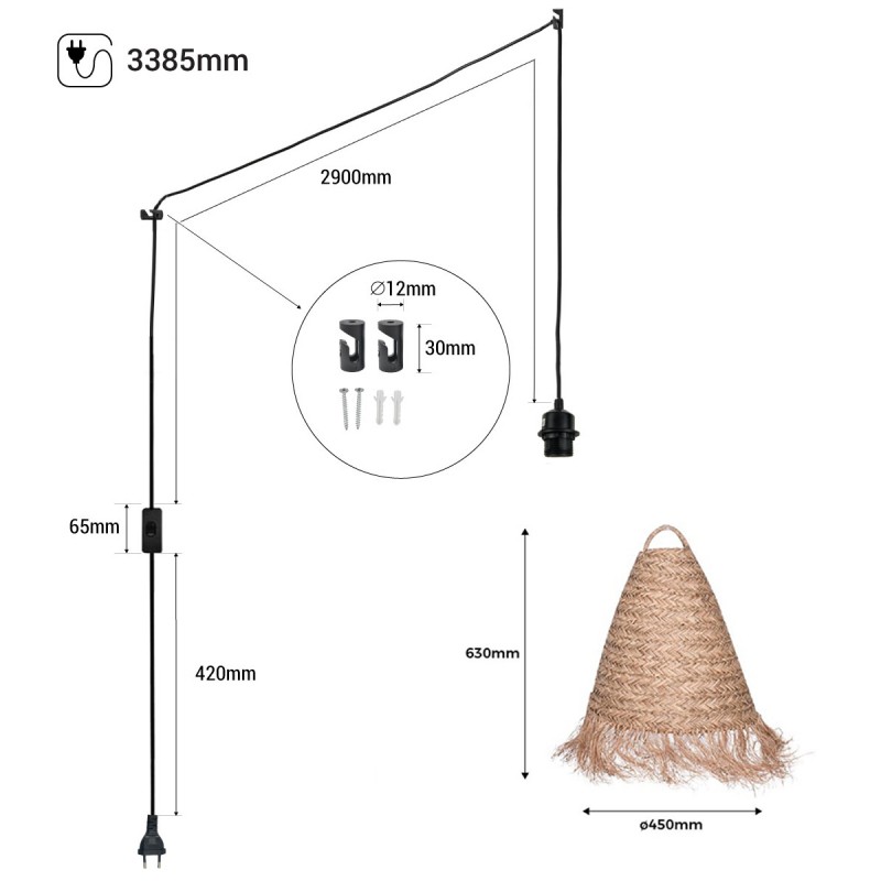Plug-in natural fiber pendant lamp "NAM"