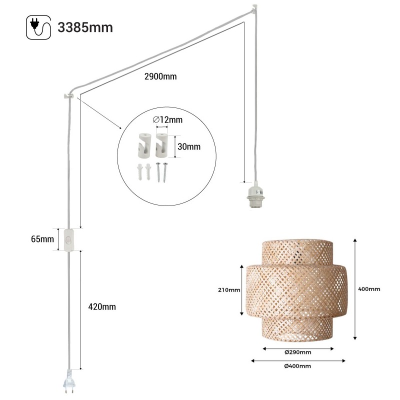 Wicker pendant lamp "Onna" with switch and socket