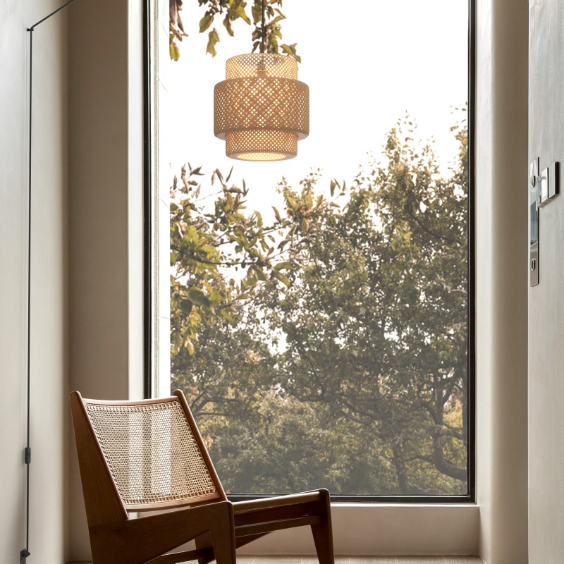 Wicker pendant lamp "Onna" with switch and socket