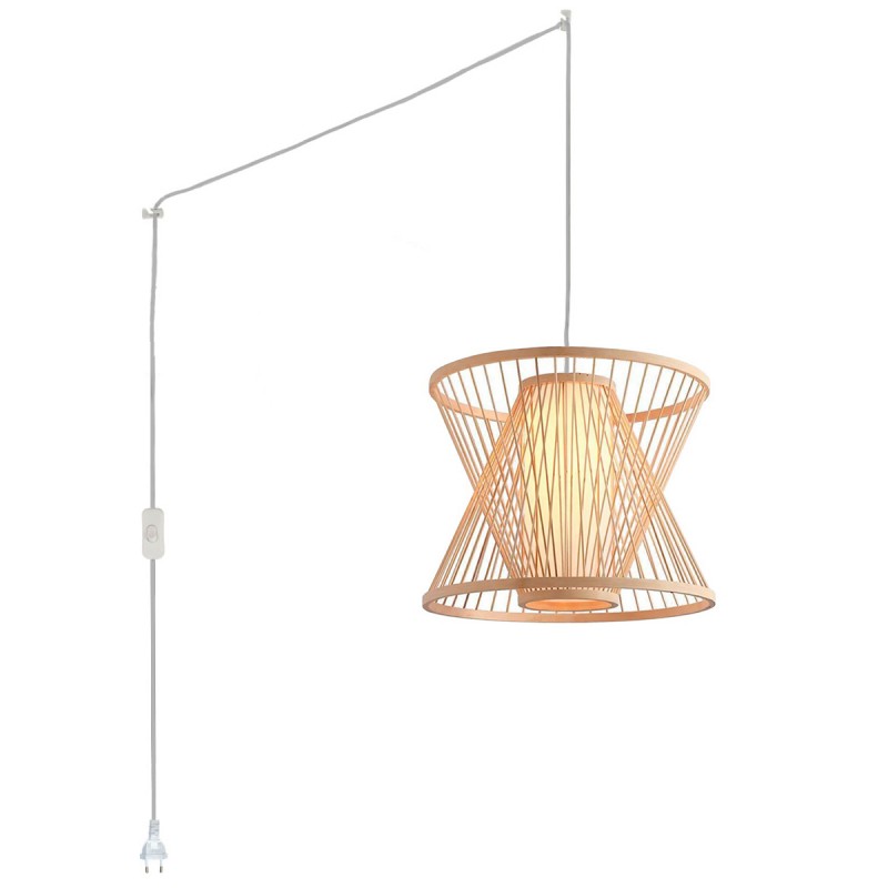 Bamboo pendant lamp "Rise" with switch and plug