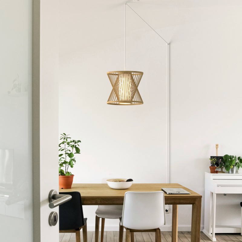 Bamboo pendant lamp "Rise" with switch and plug