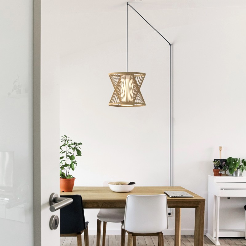 Bamboo pendant lamp "Rise" with switch and plug