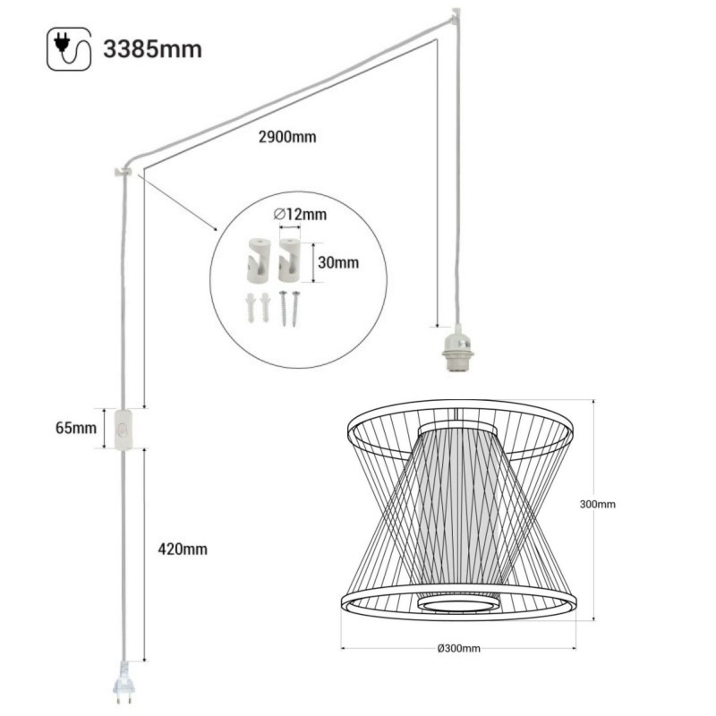 Bamboo pendant lamp "Rise" with switch and plug