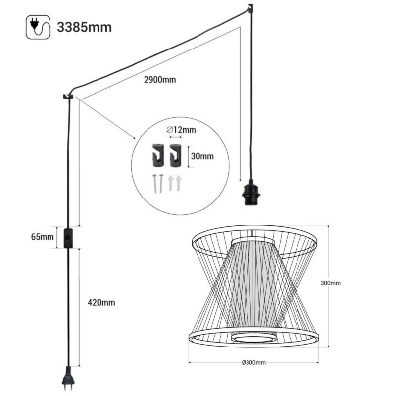 Bamboo pendant lamp "Rise" with switch and plug