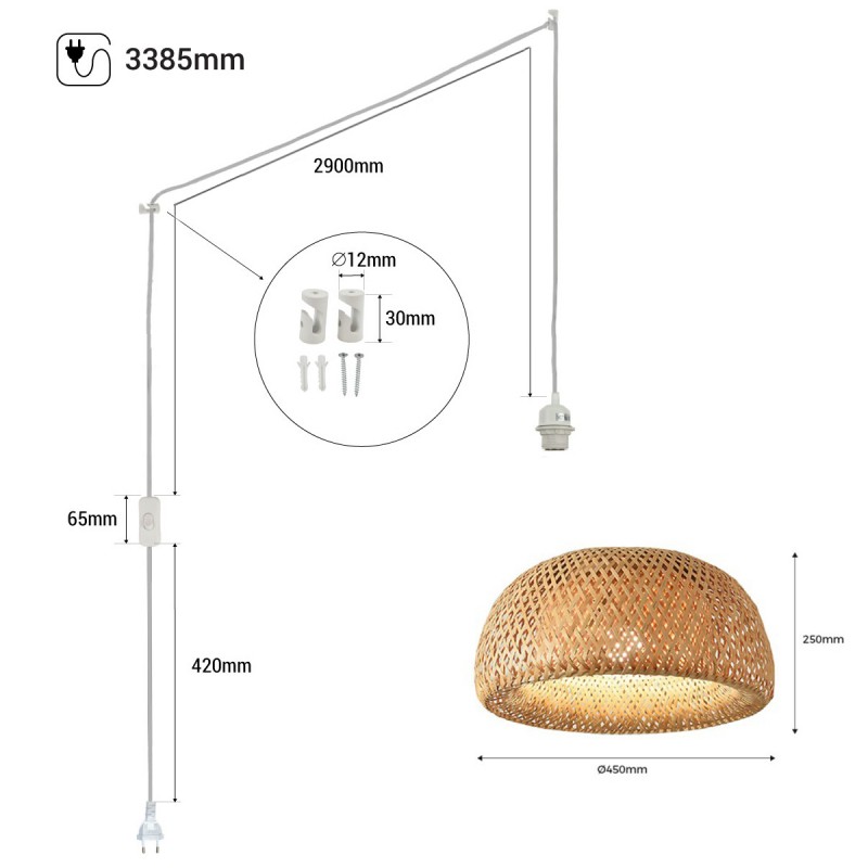 Wicker pendant lamp with switch and plug "Hanna".