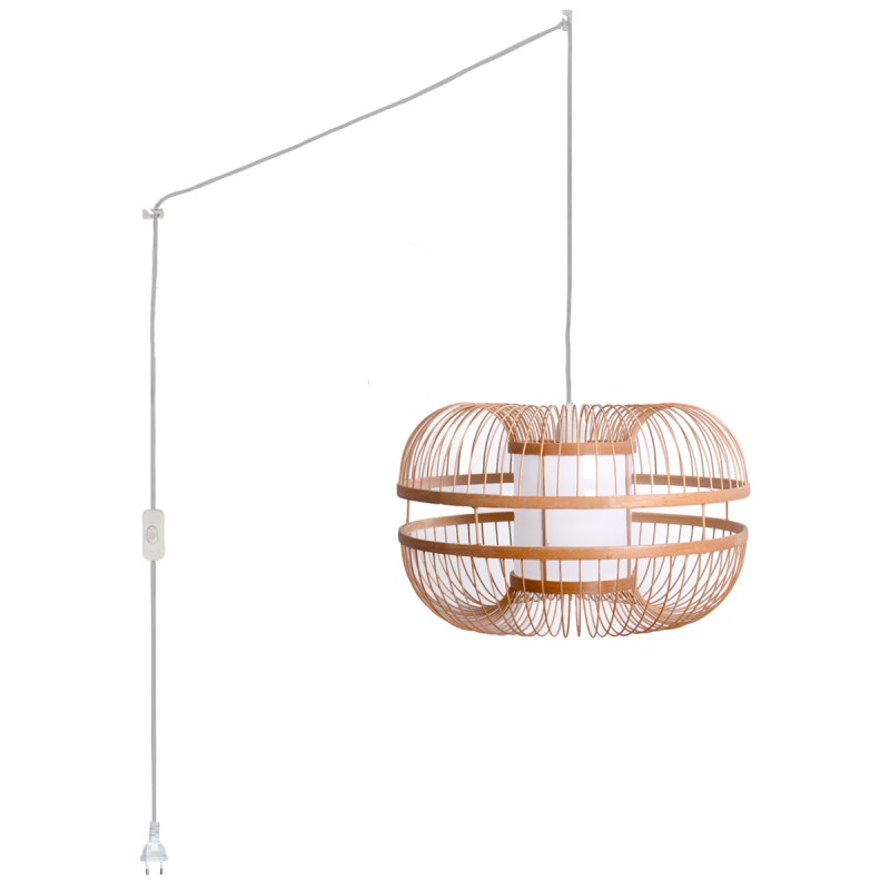 Japanese bamboo pendant lamp "Kaizen" with switch and socket