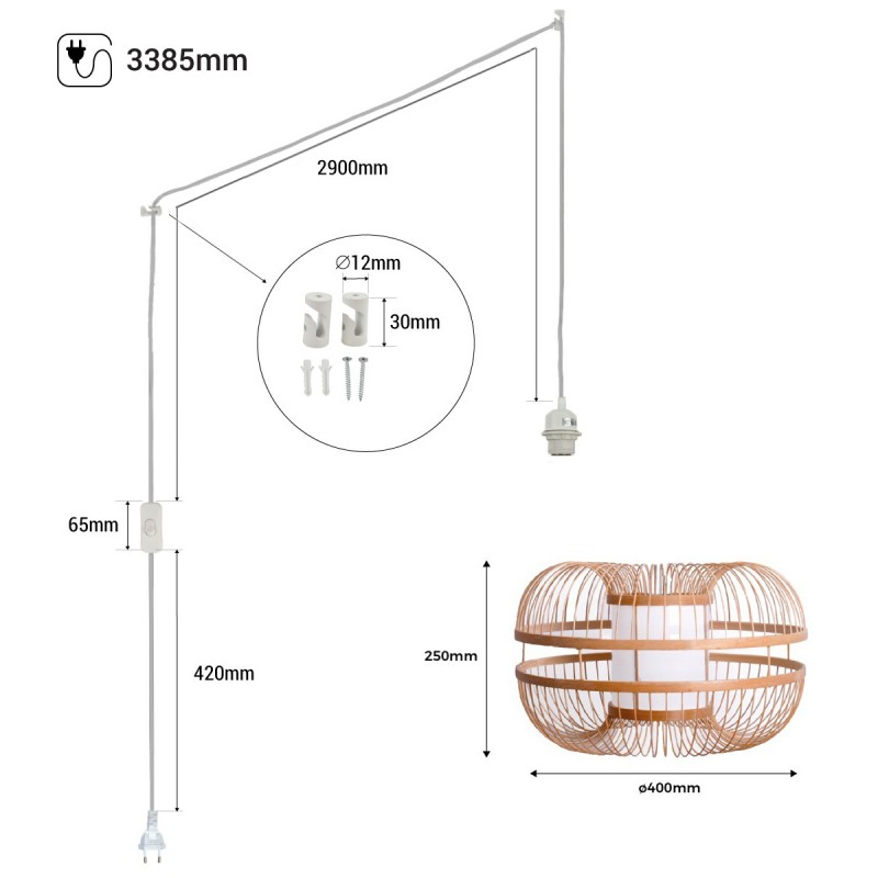 Japanese bamboo pendant lamp "Kaizen" with switch and socket