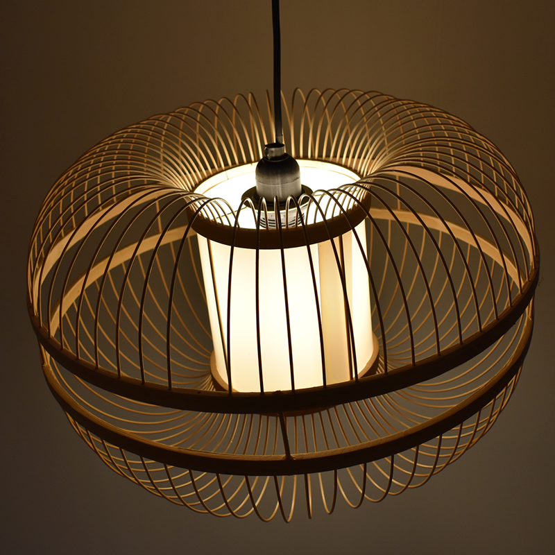 Japanese bamboo pendant lamp "Kaizen" with switch and socket
