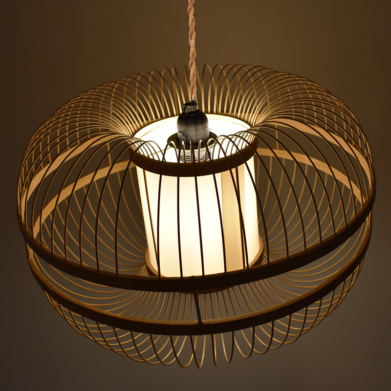 Japanese bamboo pendant lamp "Kaizen" with switch and socket