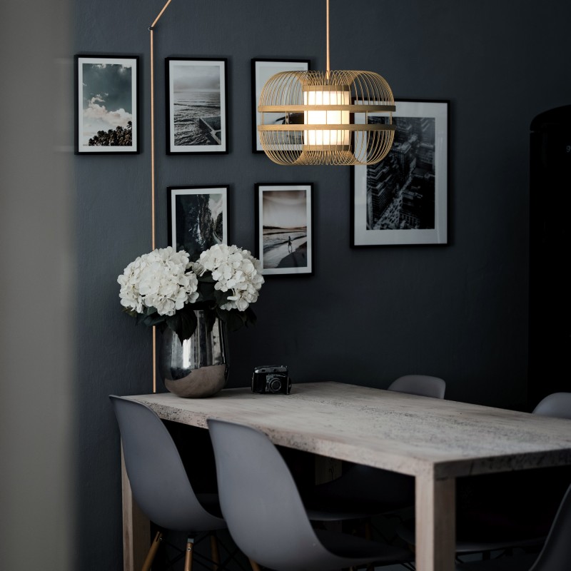 Japanese bamboo pendant lamp "Kaizen" with switch and socket
