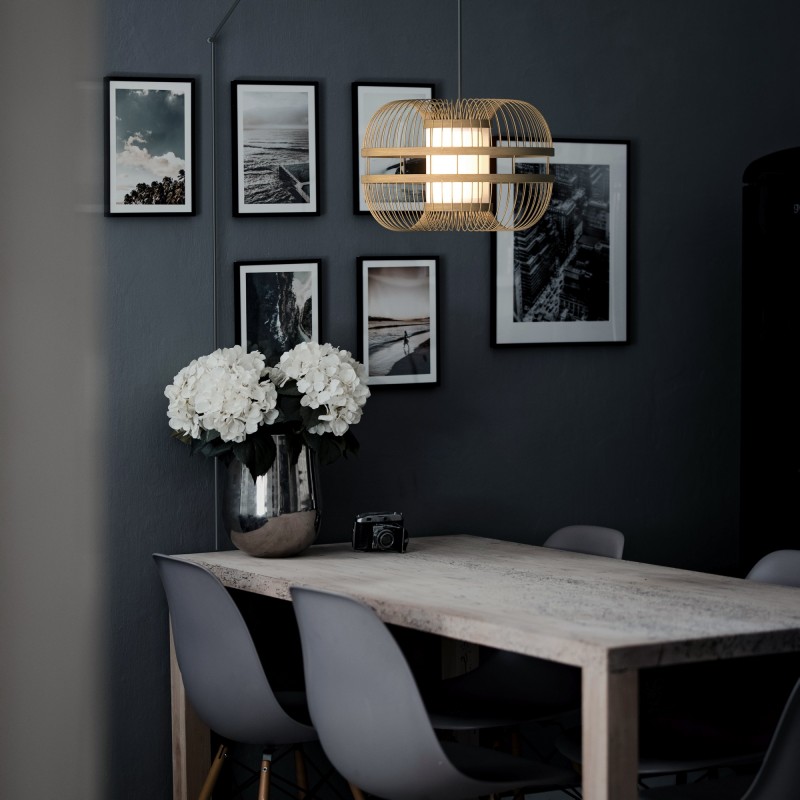 Japanese bamboo pendant lamp "Kaizen" with switch and socket