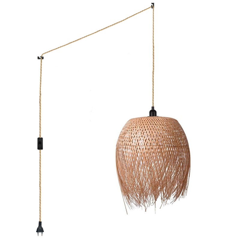 Rattan pendant lamp "Java" with switch and socket