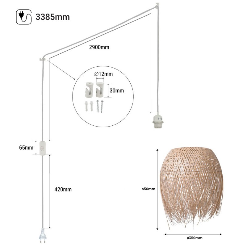 Rattan pendant lamp "Java" with switch and socket