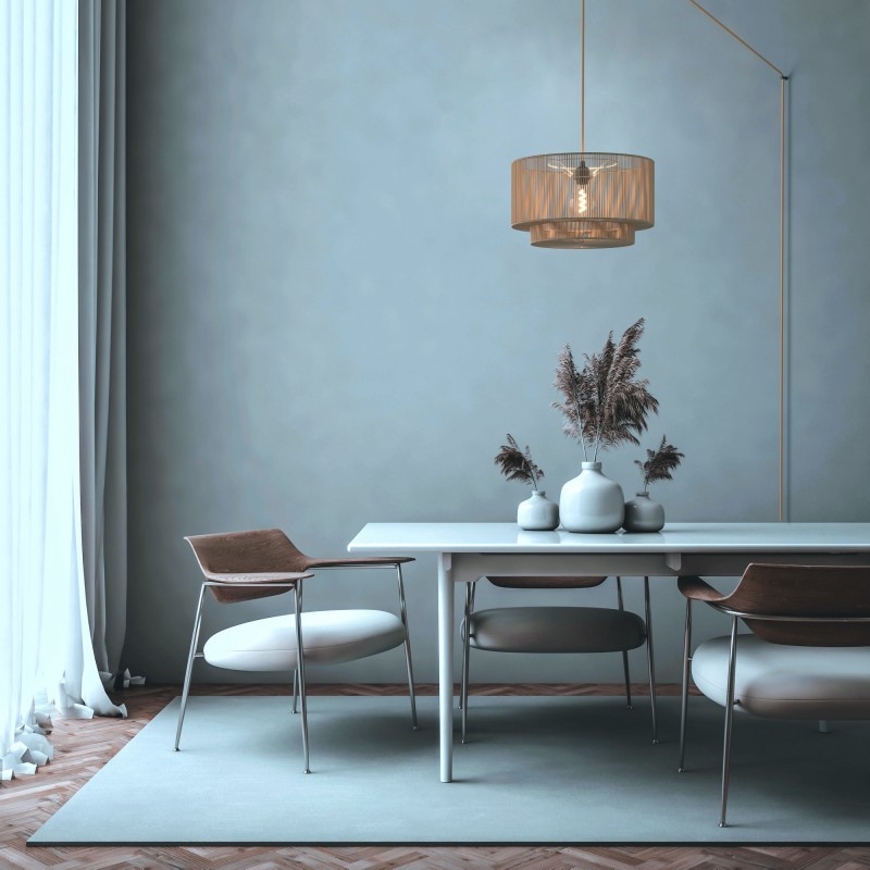 Jute pendant lamp "Bali" with switch and plug