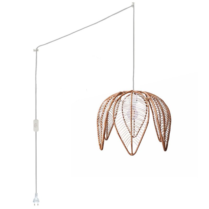 Bintan" flower-shaped rattan pendant lamp with switch and socket
