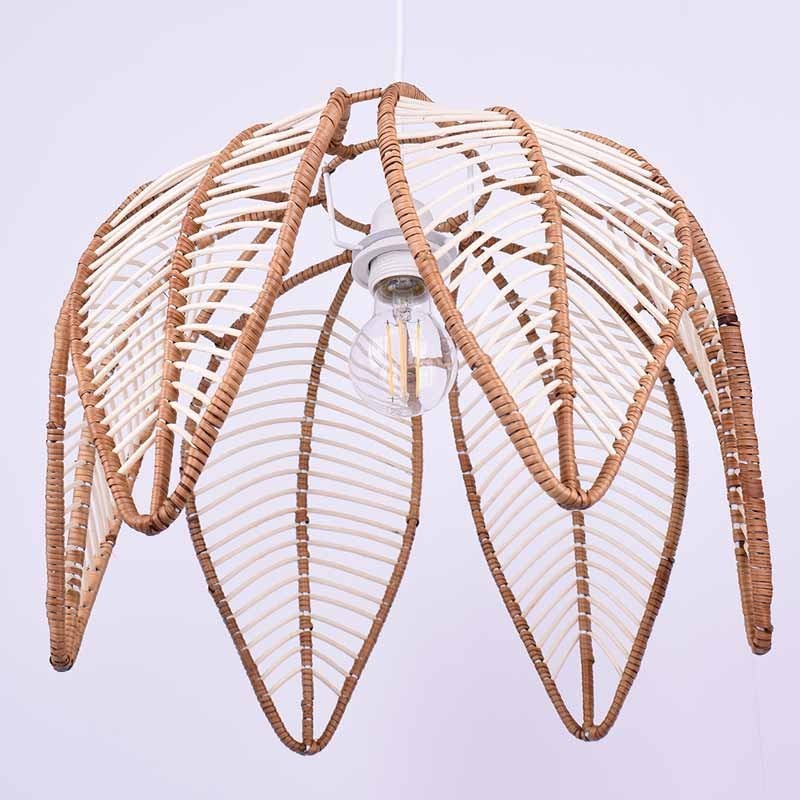 Bintan" flower-shaped rattan pendant lamp with switch and socket