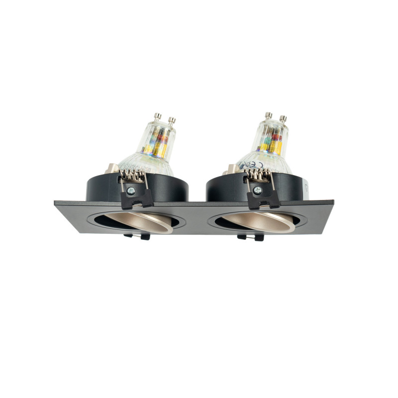 Square tilting double downlight ring GU10/MR16 - Low UGR - Cutout 75 x 150mm