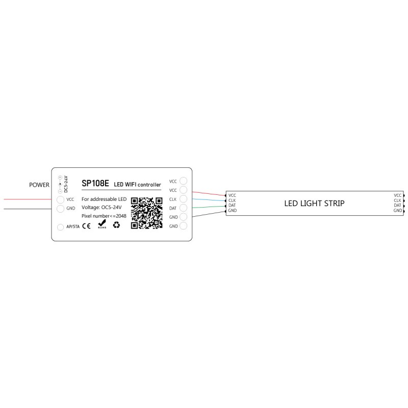 WIFI RGB/RGBW pixel IC LED controller - 5-24V DC - 2048 pixels