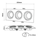 Square tilting triple downlight ring GU10/MR16 - Low UGR - Cutout 75 x 235mm