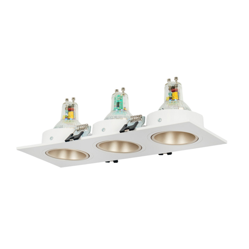 Square tilting triple downlight ring GU10/MR16 - Low UGR - Cutout 75 x 235mm