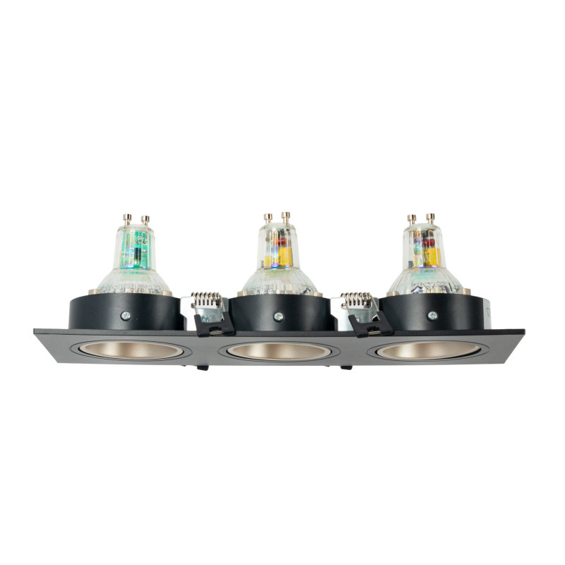 Square tilting triple downlight ring GU10/MR16 - Low UGR - Cutout 75 x 235mm