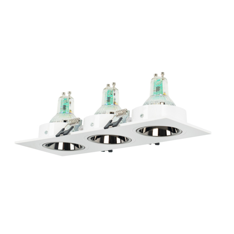 Square tilting triple downlight ring GU10/MR16 - Low UGR - Cutout 75 x 235mm