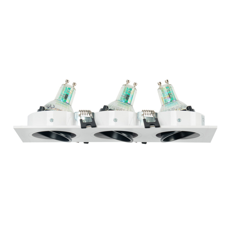 Square tilting triple downlight ring GU10/MR16 - Low UGR - Cutout 75 x 235mm