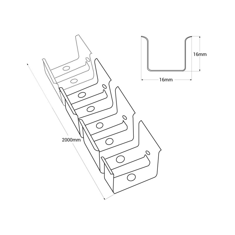Aluminum flexible profile 16x16 mm for silicone sleeves - 2 meters