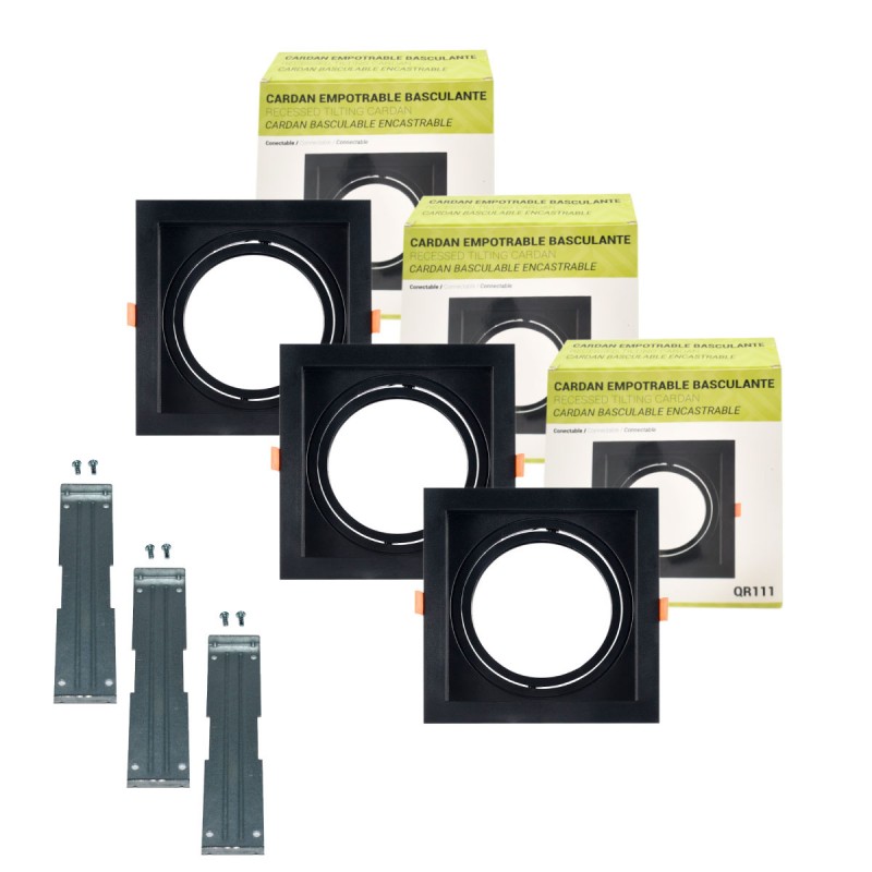 Pack x 3 - Square cardan type downlight ring for QR111 or AR111 bulb - Cutting 155 x 155 mm