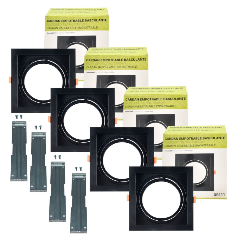 Pack x 4 - Square cardan type downlight ring for QR111 or AR111 bulb - Cutting 155 x 155 mm